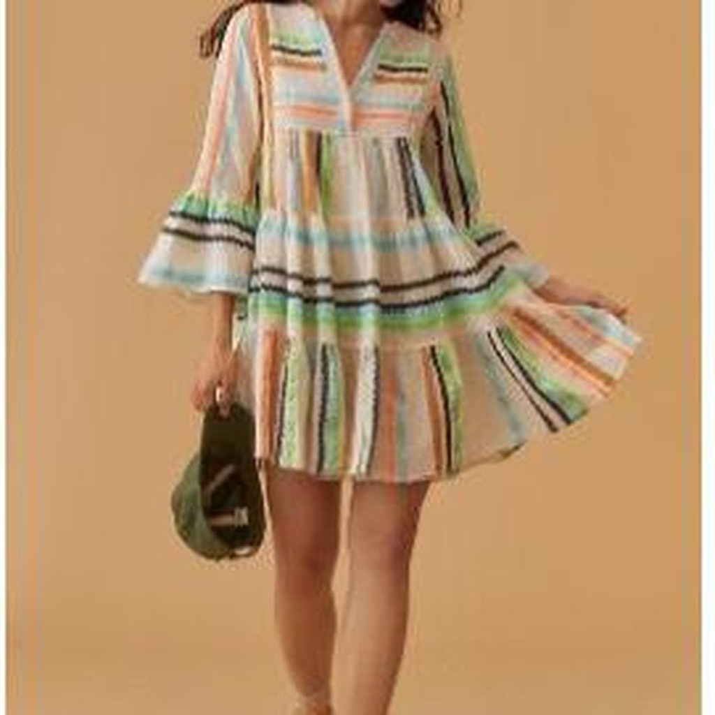 Devotion Twins Cream And Green Tiered Sundress